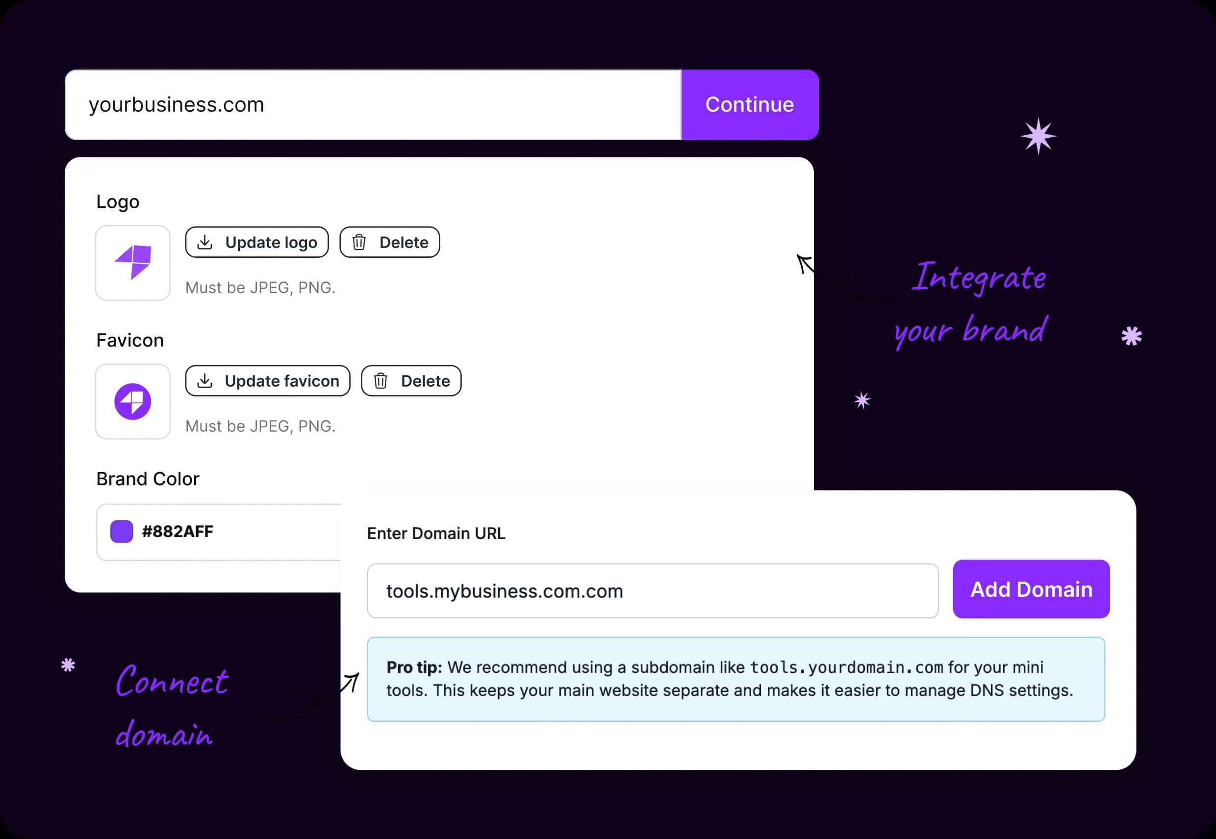 Integrate your brand and set up domain for tools