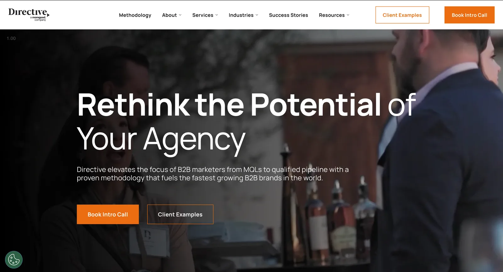 Directive's homepage headline, "Rethink the Potential of Your Agency", about moving B2B marketers from MQLs to qualified pipeline (homepage as captured in 2025).