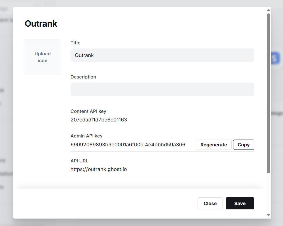 Ghost integration API credentials