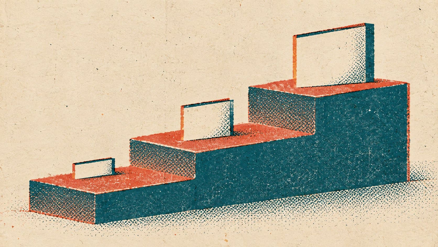 Illustration of rising steps with a sign on each level, representing sponsored post prices climbing with Domain Rating
