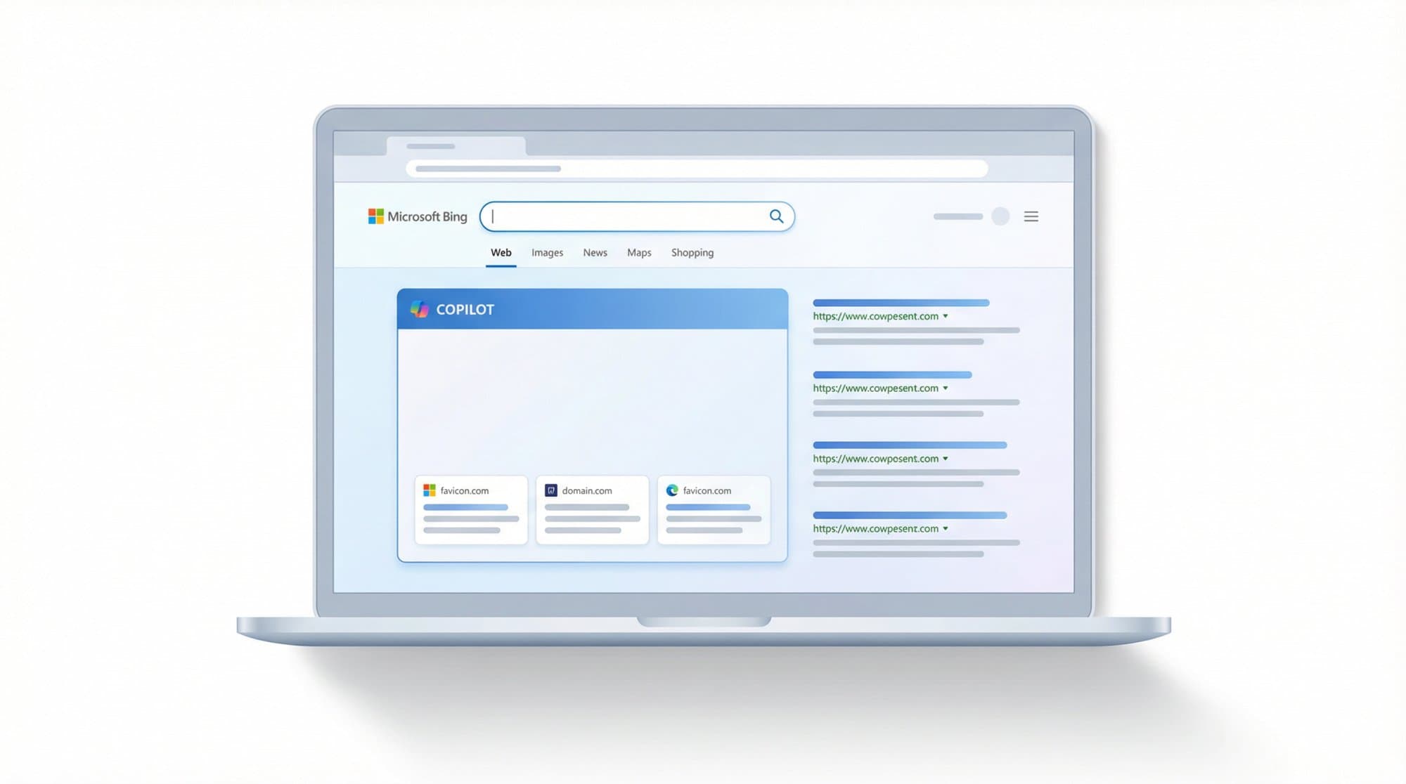 Bing results page with a Copilot answer panel and cited sources