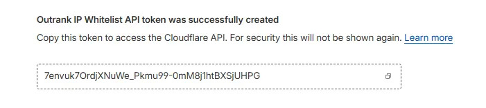 Cloudflare API token copy screen