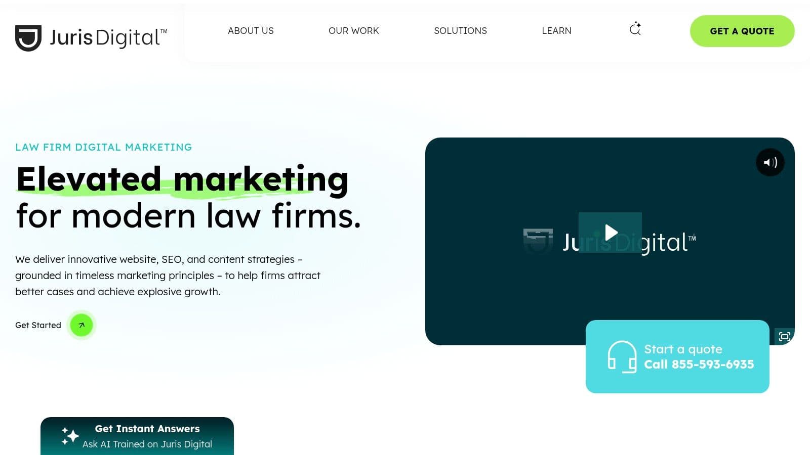 Juris Digital homepage hero describing website, SEO and content strategies for modern law firms (homepage as captured in 2025).