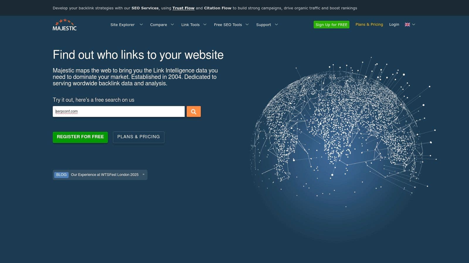 Majestic homepage: find out who links to your website